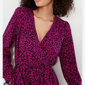Joules jersey fall faux wrap midi dress pink leopard animal bee print US 8 M